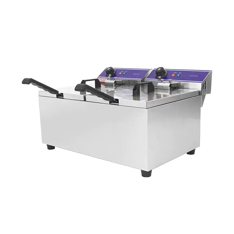 DZL-132B twin-tank countertop electric deep fryer, 13L×2, stainless steel