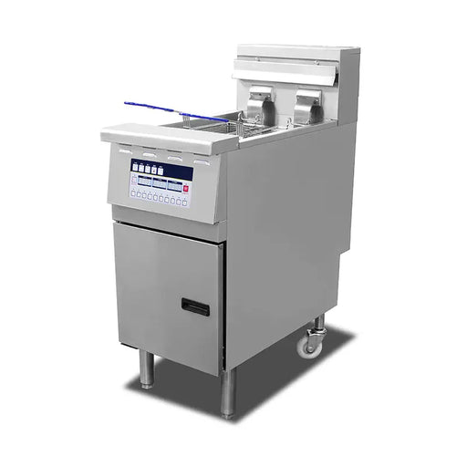 DZL-14E 28L floor-standing electric deep fryer with programmable control, stainless steel
