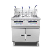 DZL-14E-2 twin-tank floor-standing electric deep fryer, 28L×2, stainless steel