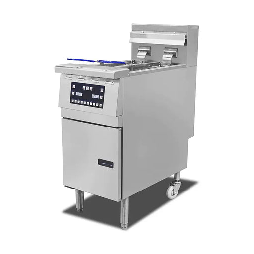 DZL-14ES twin-basket floor-standing electric deep fryer, 14L×2, stainless steel