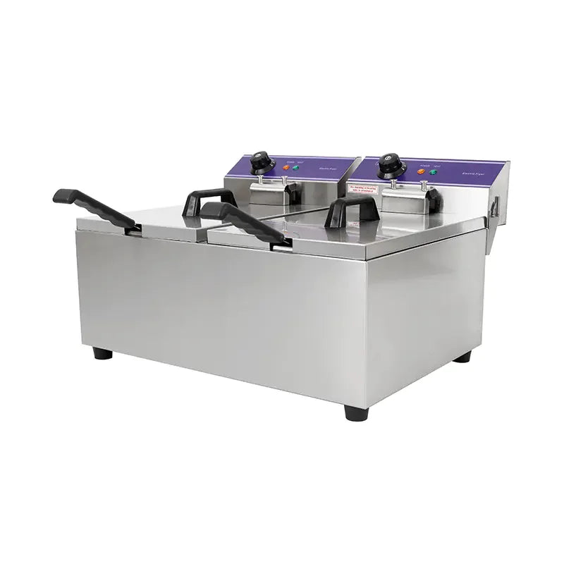 DZL-172B twin-tank countertop electric deep fryer, 17L×2, stainless steel