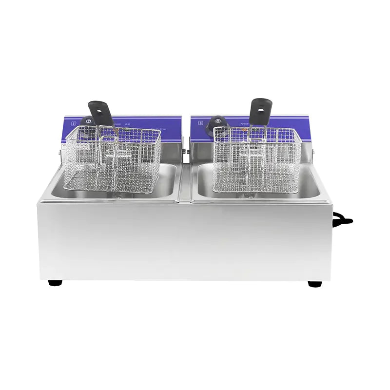 DZL-20B dual-tank countertop electric deep fryer, stainless steel