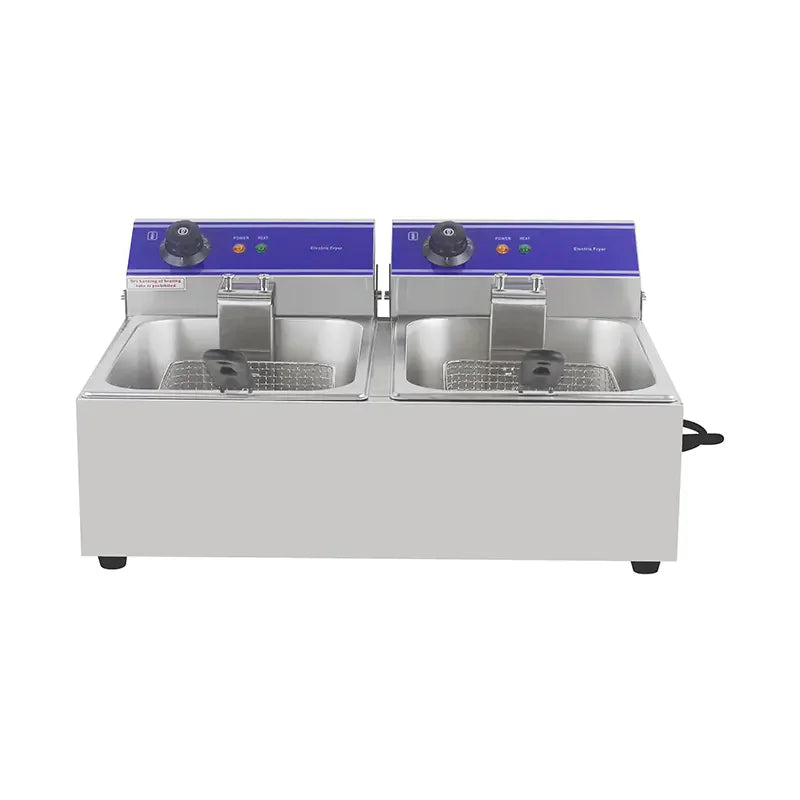 DZL-20B dual-tank countertop electric deep fryer, stainless steel