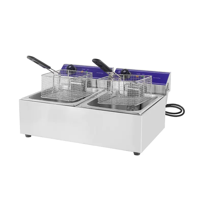 DZL-20B dual-tank countertop electric deep fryer, stainless steel