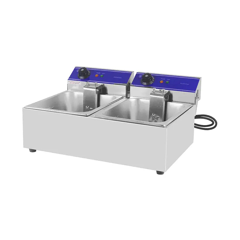DZL-20B dual-tank countertop electric deep fryer, stainless steel