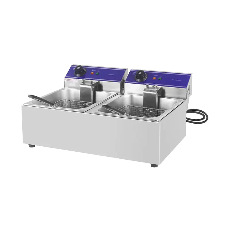 DZL-20B dual-tank countertop electric deep fryer, stainless steel