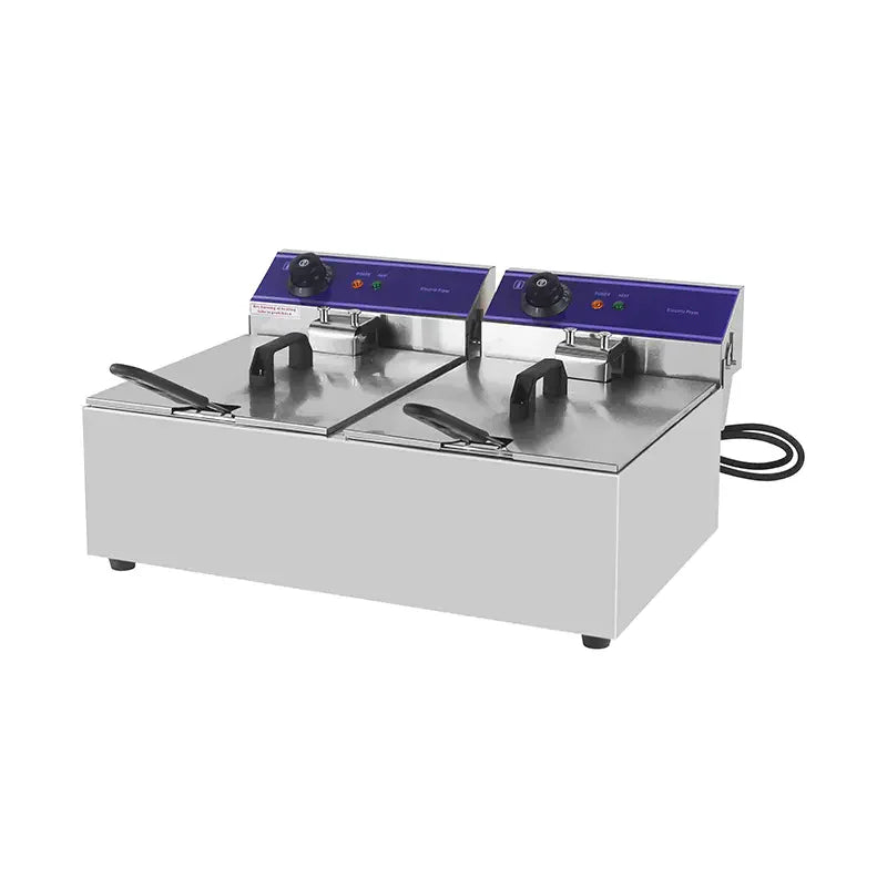 DZL-20B dual-tank countertop electric deep fryer, stainless steel