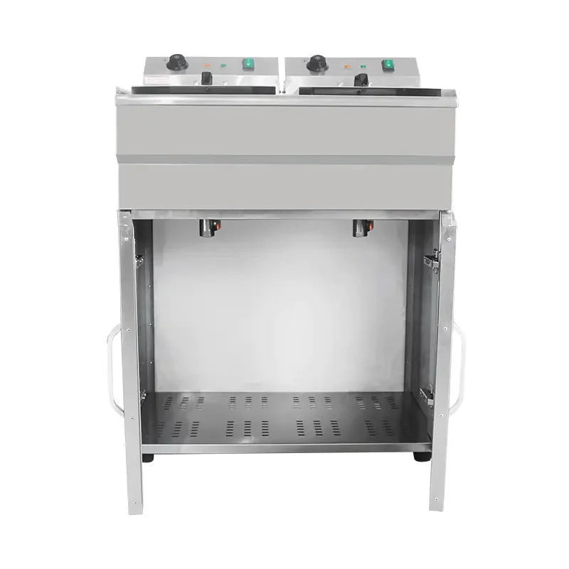 DZL-32VC floor-standing double-tank electric deep fryer with cabinet, stainless steel