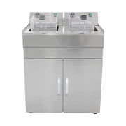 DZL-32VC floor-standing double-tank electric deep fryer with cabinet, stainless steel