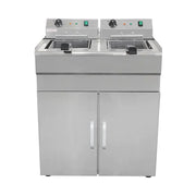 DZL-32VC floor-standing double-tank electric deep fryer with cabinet, stainless steel