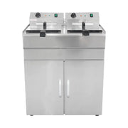 DZL-32VC floor-standing double-tank electric deep fryer with cabinet, stainless steel