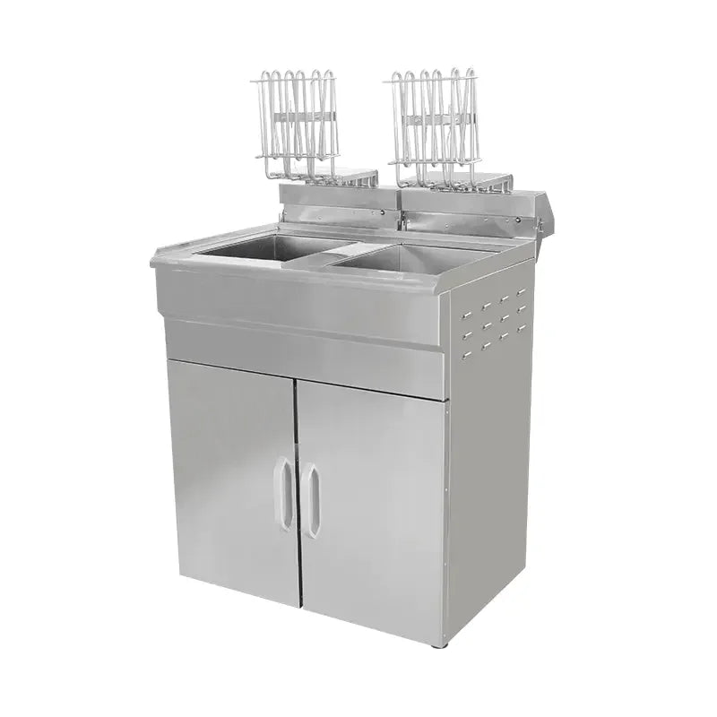 DZL-32VC floor-standing double-tank electric deep fryer with cabinet, stainless steel