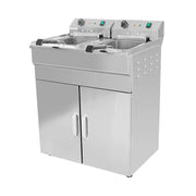 DZL-32VC floor-standing double-tank electric deep fryer with cabinet, stainless steel