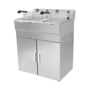 DZL-32VC floor-standing double-tank electric deep fryer with cabinet, stainless steel