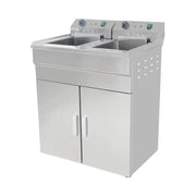 DZL-32VC floor-standing double-tank electric deep fryer with cabinet, stainless steel