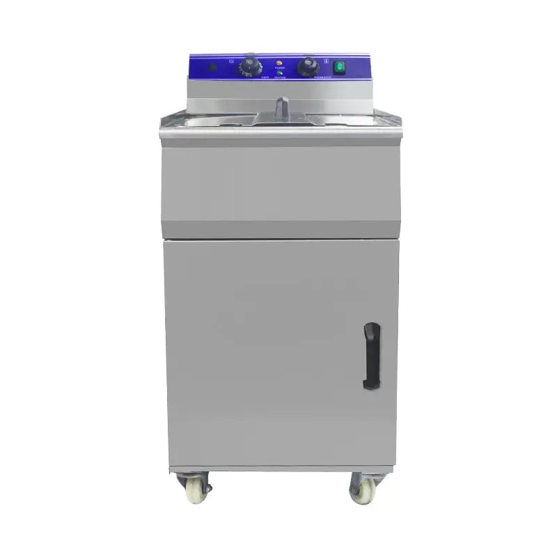 DZL-48V 48L floor-standing commercial electric deep fryer with cabinet, stainless steel