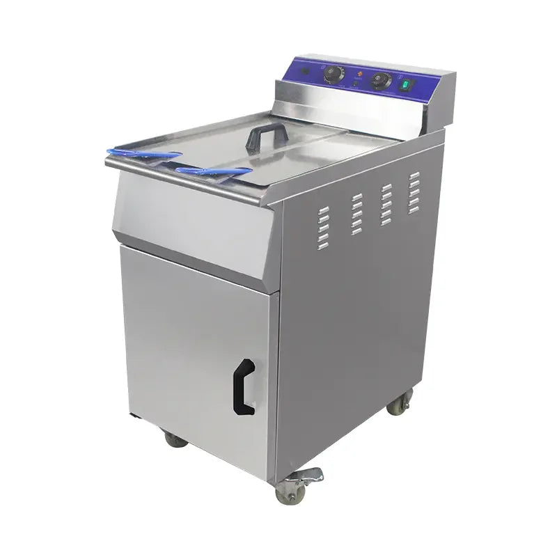 DZL-48V 48L floor-standing commercial electric deep fryer with cabinet, stainless steel