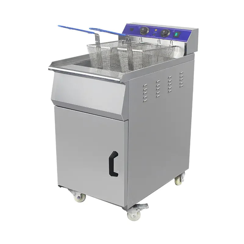 DZL-48V 48L floor-standing commercial electric deep fryer with cabinet, stainless steel