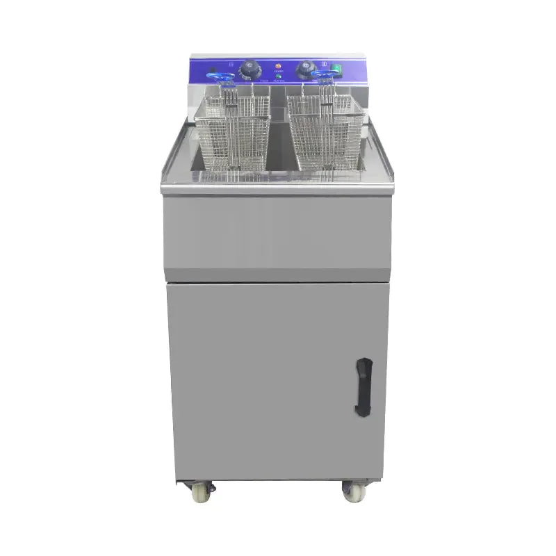 DZL-48V 48L floor-standing commercial electric deep fryer with cabinet, stainless steel