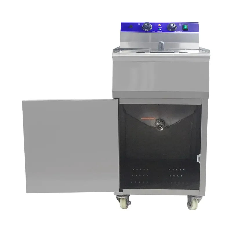 DZL-48V 48L floor-standing commercial electric deep fryer with cabinet, stainless steel