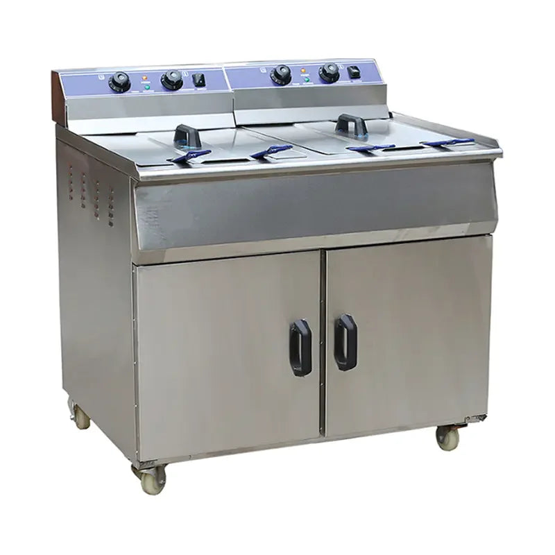 DZL-96V double-tank 48L×2 floor-standing electric deep fryer with cabinet, stainless steel