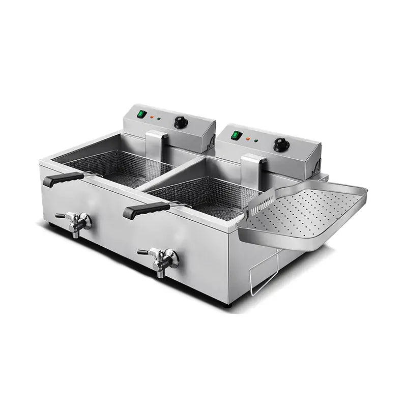 DZL-800 double-tank 30L×2 commercial electric deep fryer with timer, stainless steel