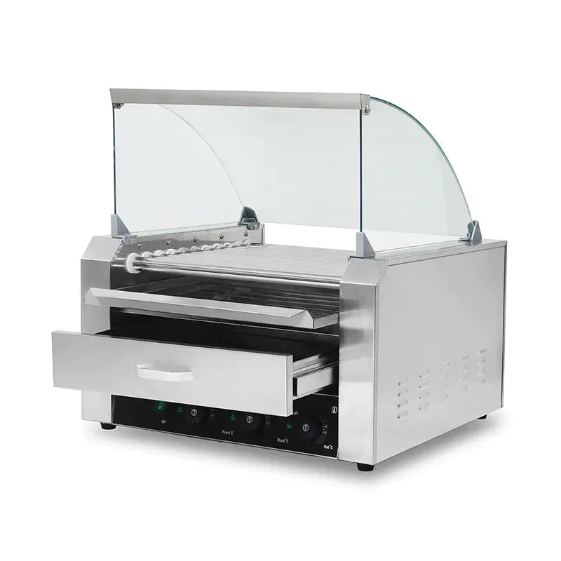 CZ-11 electric hot dog roller grill with glass panel, 11 rollers
