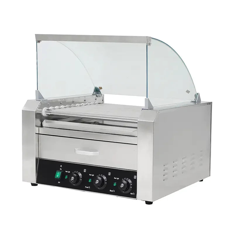 CZ-11 electric hot dog roller grill with glass panel, 11 rollers