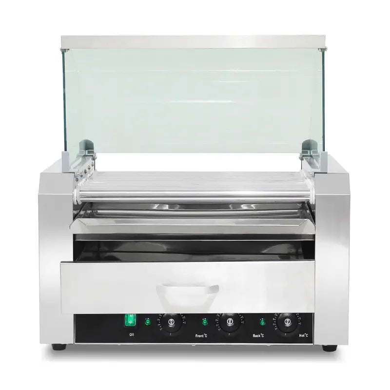 CZ-11 electric hot dog roller grill with glass panel, 11 rollers
