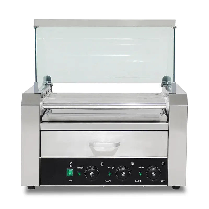 CZ-11 electric hot dog roller grill with glass panel, 11 rollers