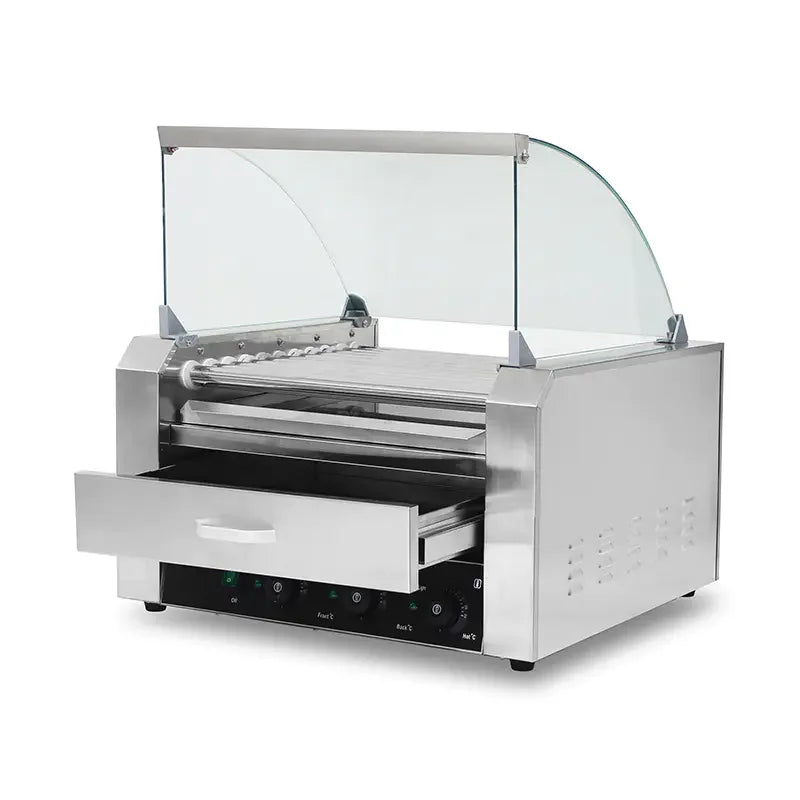 CZ-11 electric hot dog roller grill with glass panel, 11 rollers