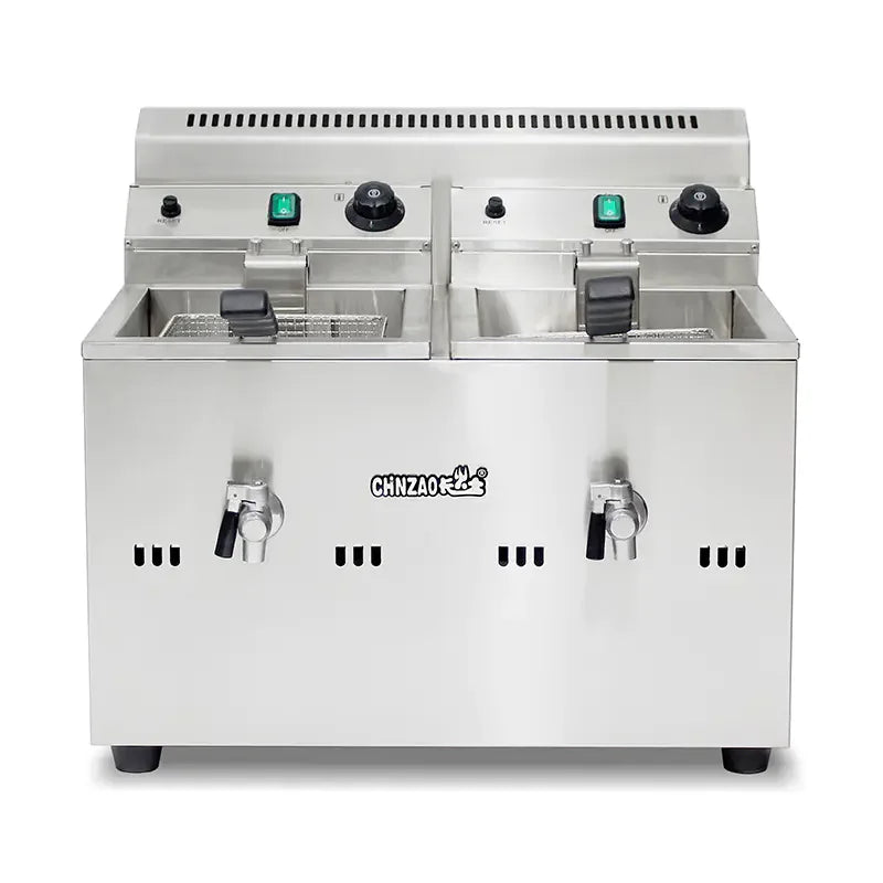 GZL-20 twin-tank commercial gas deep fryer, stainless steel