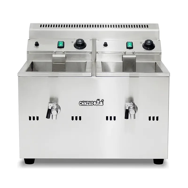 GZL-20 twin-tank commercial gas deep fryer, stainless steel