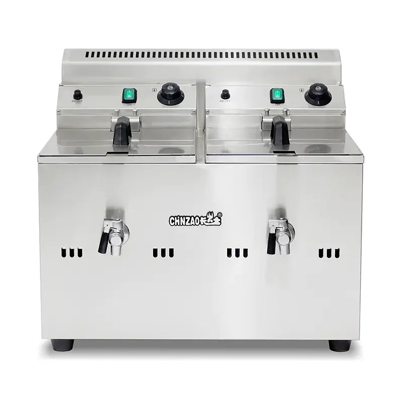 GZL-20 twin-tank commercial gas deep fryer, stainless steel
