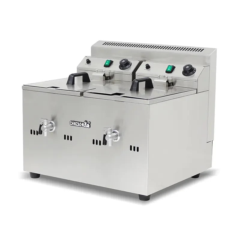 GZL-20 twin-tank commercial gas deep fryer, stainless steel
