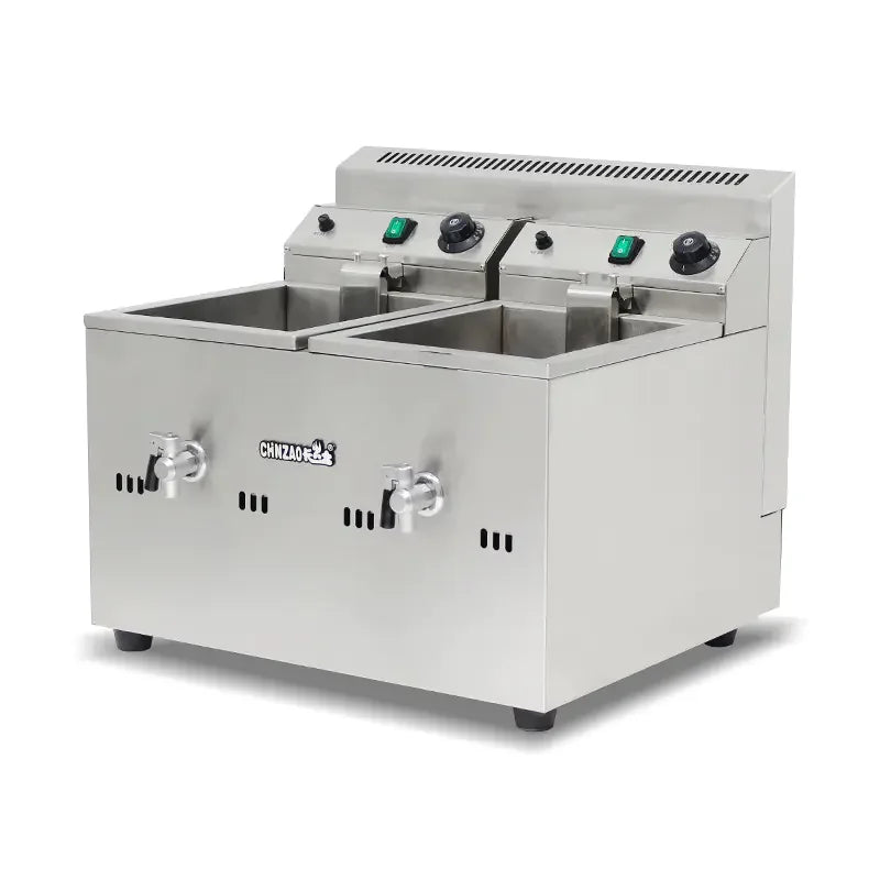 GZL-20 twin-tank commercial gas deep fryer, stainless steel