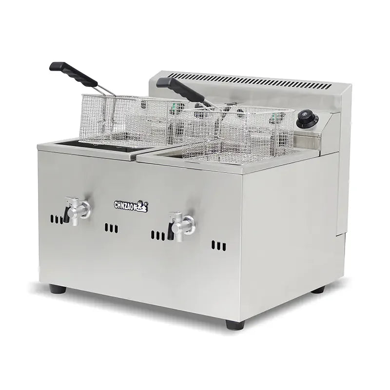 GZL-20 twin-tank commercial gas deep fryer, stainless steel