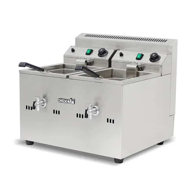 GZL-20 twin-tank commercial gas deep fryer, stainless steel