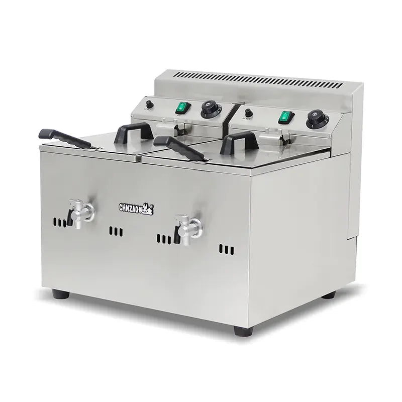 GZL-20 twin-tank commercial gas deep fryer, stainless steel