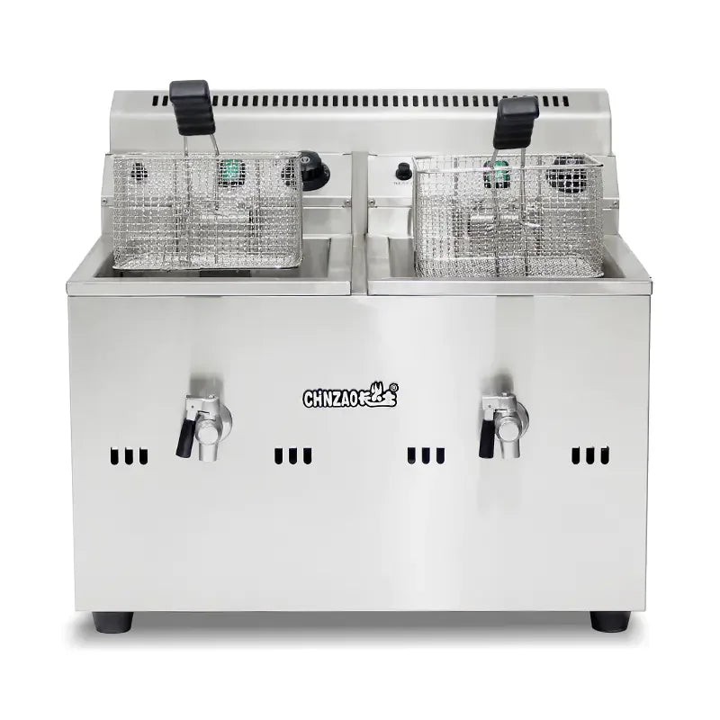 GZL-20 twin-tank commercial gas deep fryer, stainless steel