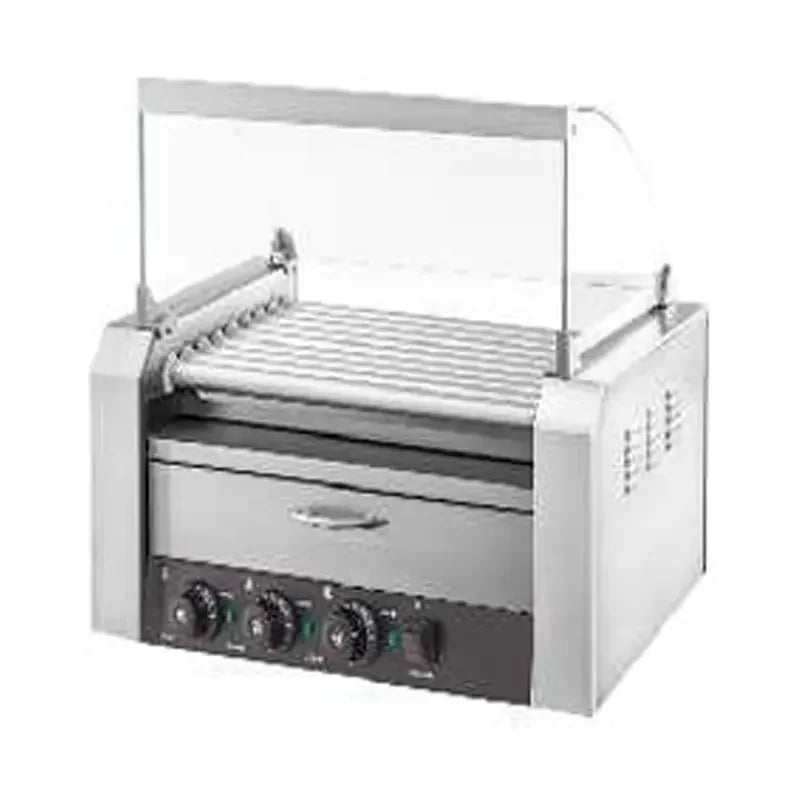 CZ-9W hot dog and bun warmer with glass cover, 9 rollers