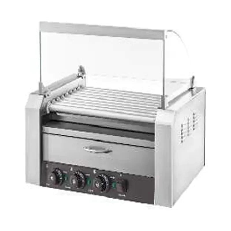 CZ-11W hot dog and bun warmer with glass cover, 11 rollers