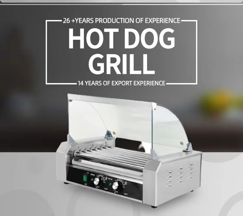 KG-11W eleven-roller hot dog roller grill with warmer drawer, stainless steel