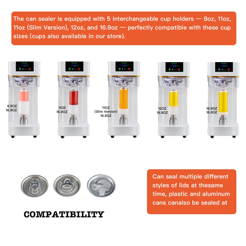 *Commercial Soda Can Sealer - 2.4-6.7 inch Height Adjustable, Automatic Can Sealer for Aluminum and Plastic Cans(White)