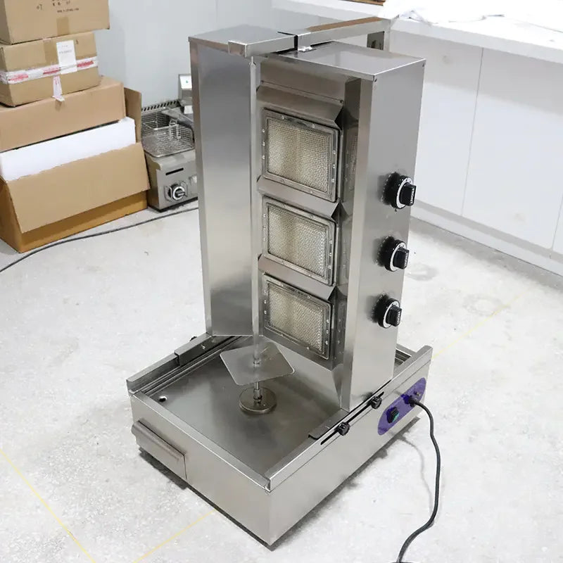 CHZ-892 tall vertical gas shawarma grill, stainless steel rotisserie